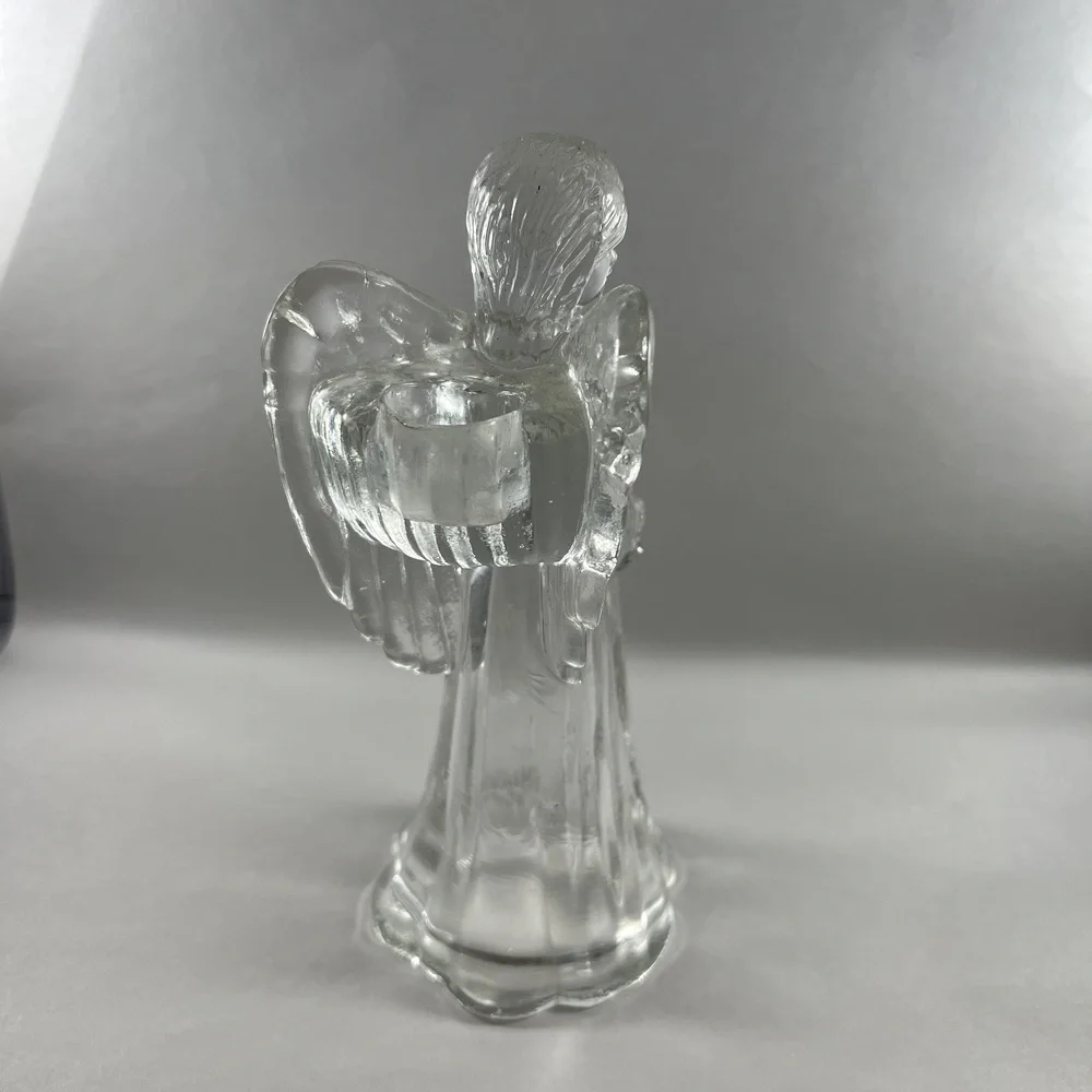 Vintage Christmas Angel Glass Taper Candle Holder Play The Trumpet Celestial - Picture 4 of 8